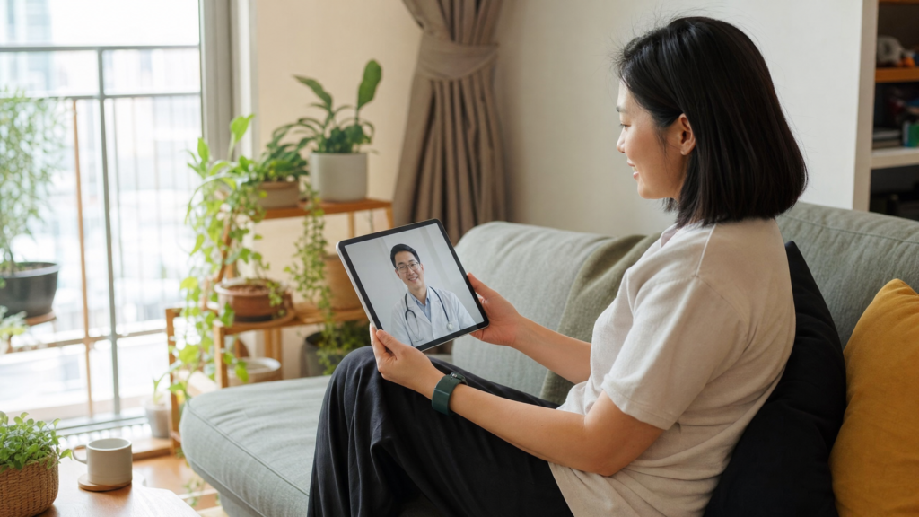 A patient in Singapore having a safe online telemedicine consultation with a licensed doctor Filename: is-telemedicine-safe-singapore